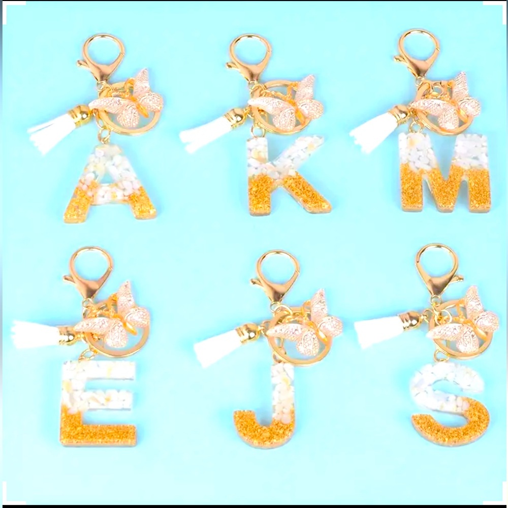 1pc A-Z alphabet initials with gold plated hardware, butterfly and tassel